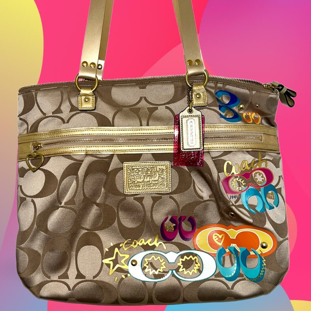 Coach Poppy Applique Shoulder Bag Pocket Tote F20099 Rare Limited Edition